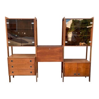 Mid-Century Modern Danish Style Wall System With Pull Out Desk Bar For Sale