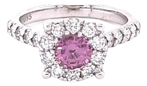 1.51 Carat Pink Sapphire Diamond 14 Karat White Gold Engagement Ring, Size 6.5