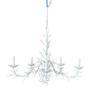 Sculptural Coastal Faux Coral Metal Five Light Chandelier For Sale