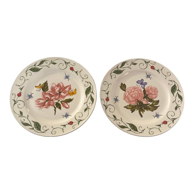 Vintage Botanical Garden Dinner Plates - A Pair For Sale
