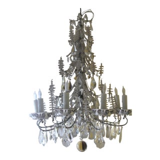 Mid-Century Silvered Steel W/ Cut Crystal & Beaded 8-Light Chandelier =style Bagues For Sale