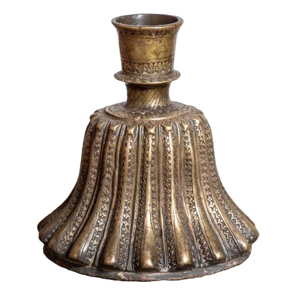 Indian Candleholder with Hookah Base in Bronze For Sale