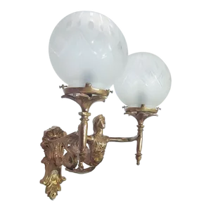 1940s Vintage Art Nouveau Deco Light Old Lamp Brass Mermaid Wall Sconces Fixture & Glass Light Lamp