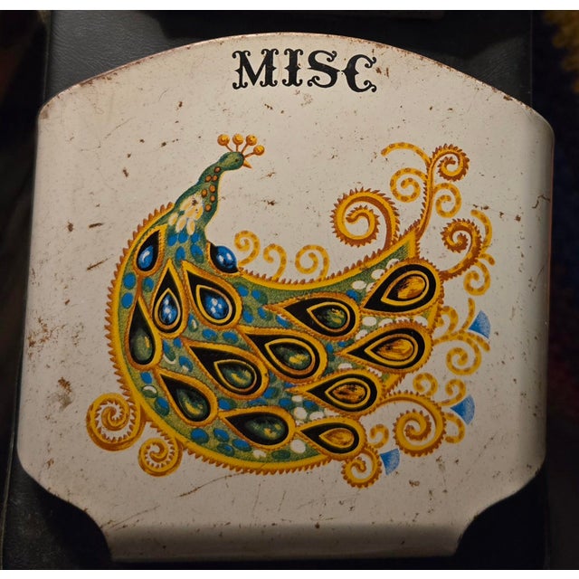 Mid-Century Modern 1960s Mid-Century Modern Kitchen Organization Pair – Peacock 3-Tier Mail Sorter & Tin Trading Stamp Saver Shopping Reminder Unit For Sale - Image 3 of 8