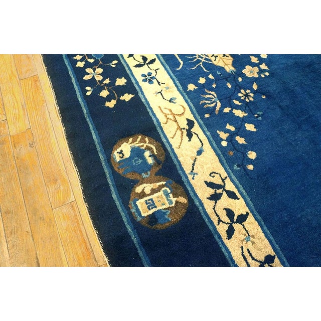Chinese Floral Antique Late 19th Century Scenic Medallion Blue Field Chinese Peking Rug For Sale - Image 3 of 6