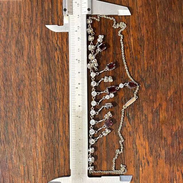 Metal 1910s Antique Silver Gilt Zircon Garnet Necklace For Sale - Image 7 of 7