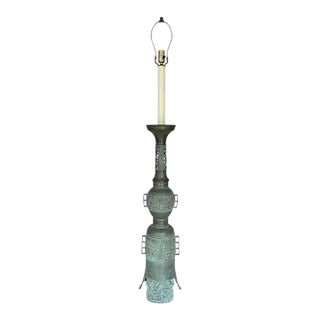 Late 20th Century Mid Century Modern James Mont Style Tall Patinated Bronze Table Lamp, Japan For Sale