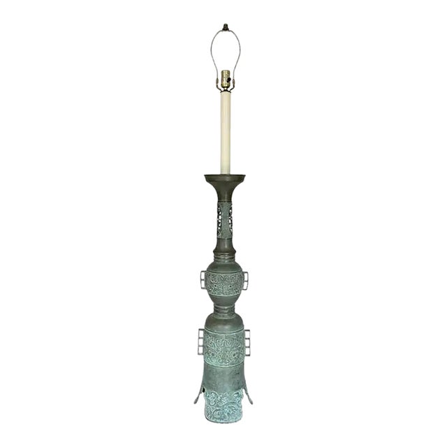 Late 20th Century Mid Century Modern James Mont Style Tall Patinated Bronze Table Lamp, Japan For Sale