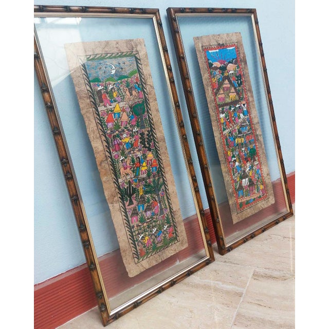 Antique Mexican Paintings on Amate Tree Bark, 1960s For Sale - Image 11 of 11