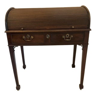 Antique Georgian Mahogany Tambour Top Cylinder Desk with Pull-Out Writing Slides, 1800s For Sale