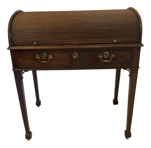 Antique Georgian Mahogany Tambour Top Cylinder Desk with Pull-Out Writing Slides, 1800s