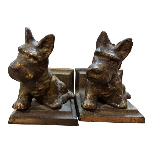 1940s Scottie Bookends in Brass & Iron For Sale