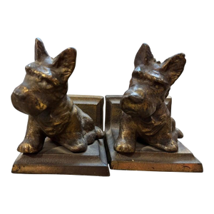 1940s Scottie Bookends in Brass & Iron
