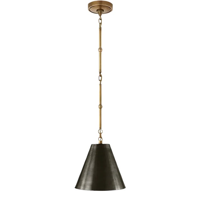 Thomas O'Brien for Visual Comfort Signature Goodman Petite Hanging Shade in Hand-Rubbed Antique Brass with Bronze Shade For Sale