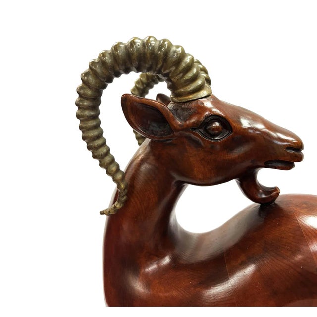 Brown Mid-Century Wooden Ram Sculpture For Sale - Image 8 of 11