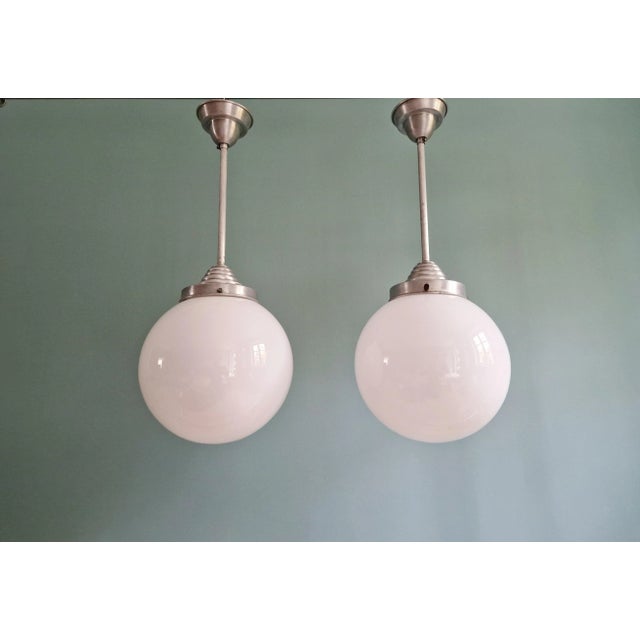 Large Art Deco Pendant Lights in White Opaline, 1930s, Set of 2 For Sale - Image 13 of 13