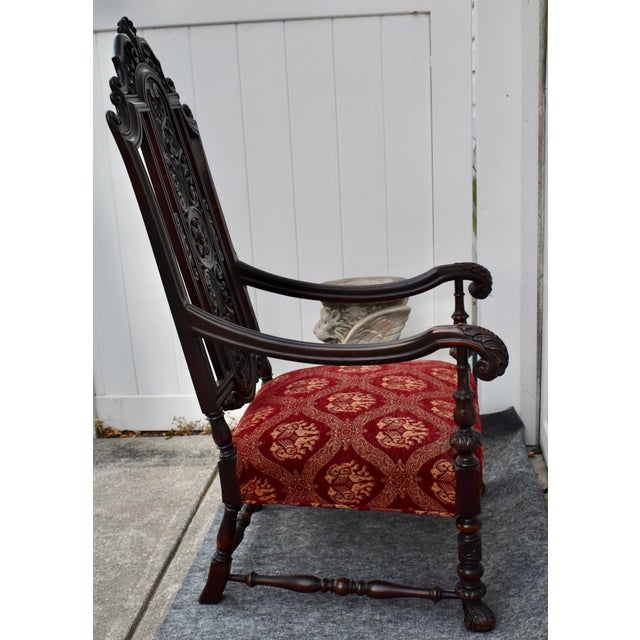 Vintage Carved Throne Chair High Back Renaissance Revival Armchair For Sale - Image 15 of 16