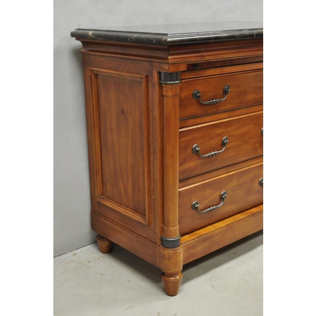 Wood Kincaid French Country Cherry Wood 3 Drawer Marble Top Nightstand Bedside Table For Sale - Image 7 of 15