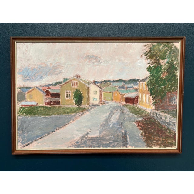Original Vintage Swedish Oil on Panel – “City View” by John Hedman – Signed & Dated 1982 – Framed – 64 × 43.5 cm (25.2" ×...