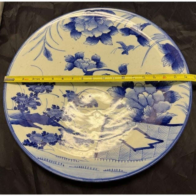 Japanese Rare 19c Antique Japanese Blue White Arita Charger Dish Plate Big Platter 18.5” For Sale - Image 3 of 11