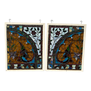 Pair of American Victorian Stained Glass Windows