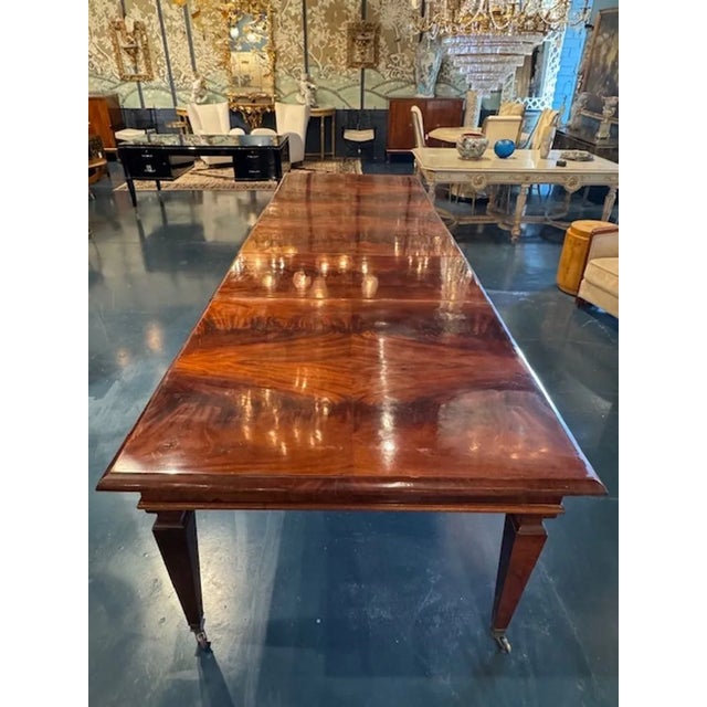 19th Century Italian Large Scale Louis XVI Flame Mahogany Dining Table For Sale - Image 4 of 6