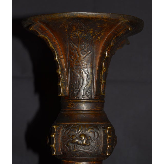 Metal Antique Japanese Bronze Vessel/Vase W/Designs For Sale - Image 7 of 18