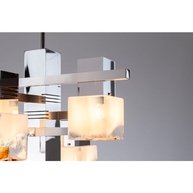 Orange Cubic Chandelier attributed to Gaetano Sciolari for AV Mazzega, Italy, 1970s For Sale - Image 8 of 15