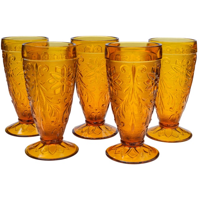 Midcentury Textured Amber Glasses, S/5 Chairish