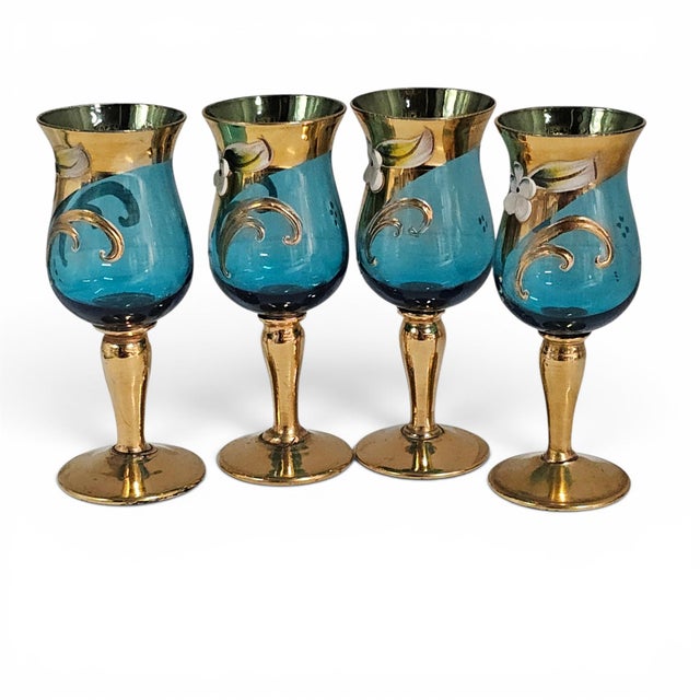 Vintage Venetian Tre Fuochi Turquoise Ombre Art Glass Decanter Set - Set of 5 For Sale - Image 15 of 18