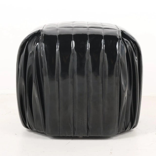 Textile Italian Black Patent Leather Stools or Poufs - A Pair For Sale - Image 7 of 11
