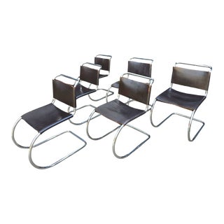 1960s Ludwig Mies Van Der Rohe Mr10 Leather Dining Chairs - Set of 6 For Sale
