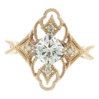 Modern Vintage Style Engagement Ring With Repurposed 1.06 Carat Cushion Diamond, Size 6.5 For Sale
