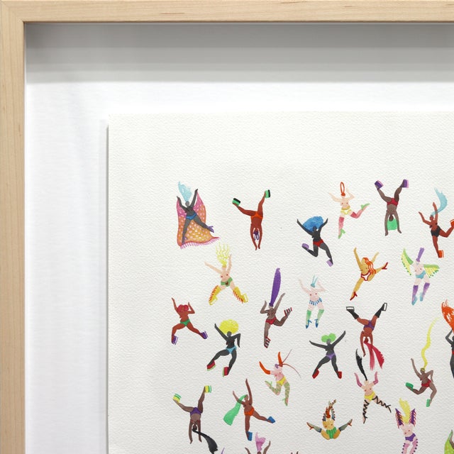 Paper Dancing Queens - Original Framed Colorful Figurative Watercolor Painting on Paper For Sale - Image 7 of 9
