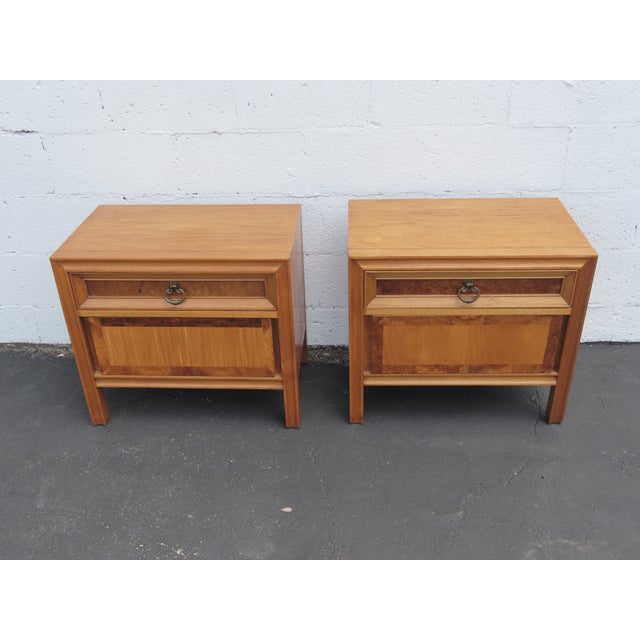 Basic Witz Mid Century Modern Burlwood Nightstands Bedside Tables a Pair 6577 For Sale - Image 13 of 15