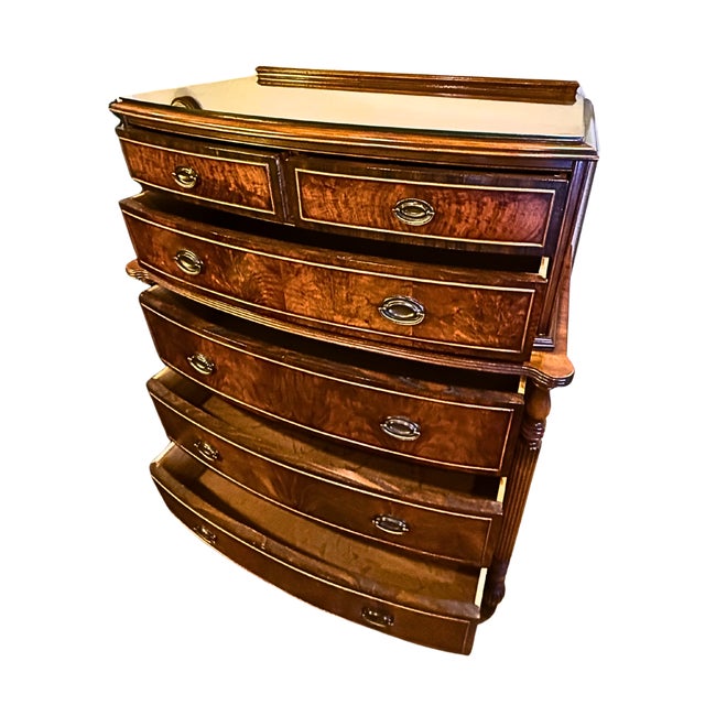 Early 19th Century **Antique Mahogany Chest of Drawers**Brass Hardware, Glass Top, Carved Columns** For Sale - Image 5 of 6