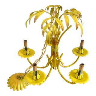 1960s Faux Bamboo French 5 Arm Chandelier For Sale