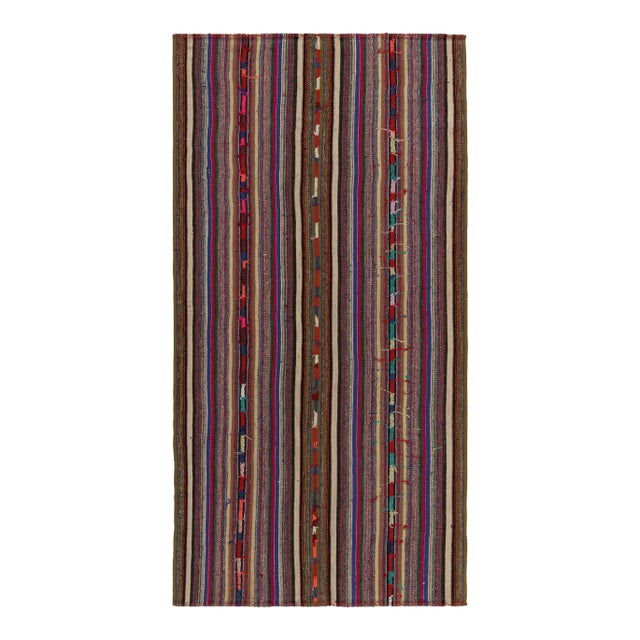 1950s Vintage Chaput Kilim in Multicolor Striped Patterns For Sale
