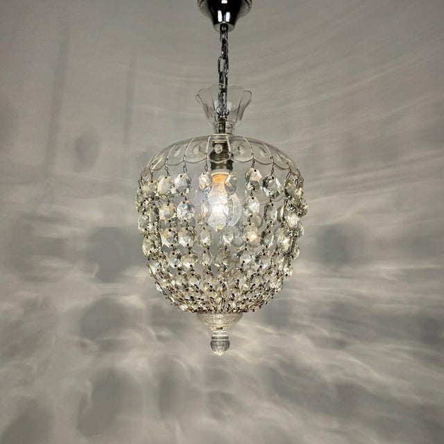 Metal Small Crystal Balloon Pendant Light, Italy, 1930s For Sale - Image 7 of 8