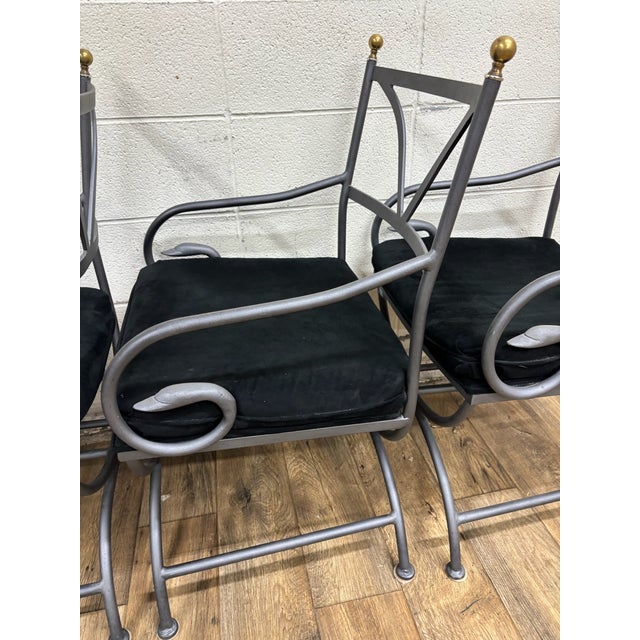 Vintage Iron & Brass Curule Italian Savonarola Dante Style Saddle Dining Chairs For Sale - Image 11 of 11