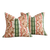 Brunschwig & Fils Josselin in Cypress and Coral 22 Down-Filled Pillows - A Pair For Sale