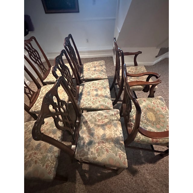 Wood Mid 20th Century Set of 8 Vintage Chippendale Dining Chairs For Sale - Image 7 of 8