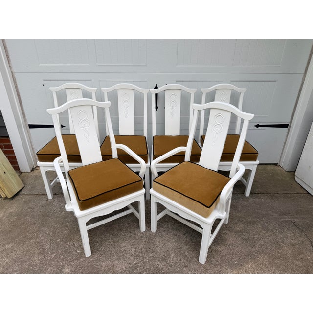 Vintage Asian Style Lacquered Dining Chairsby Thomasville W/ Velvet Cushions, Set of 6 For Sale - Image 12 of 12