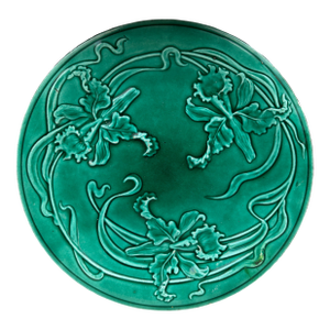 19th Century Green Majolica Orchid Plate Saint Clement