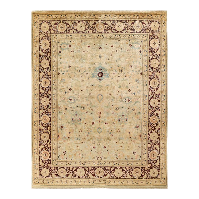Mogul Collection Hand-Knotted Area Rug - Green 8' 0" x 10' 1" For Sale