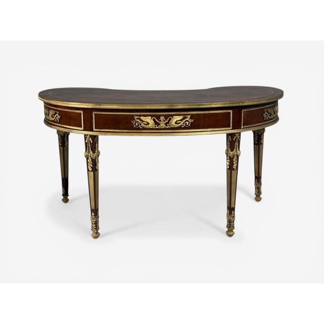 Guillaume Grohé, Kidney Shaped Desk and Chair, Leather, Bronze, France, 19th C. For Sale - Image 10 of 18