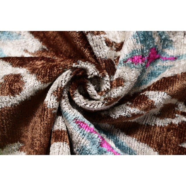 Burnt Umber Earth & Sky Ikat Velvet Throw Pillow 20x20 | Handmade Designer Accent Cushion For Sale - Image 8 of 8