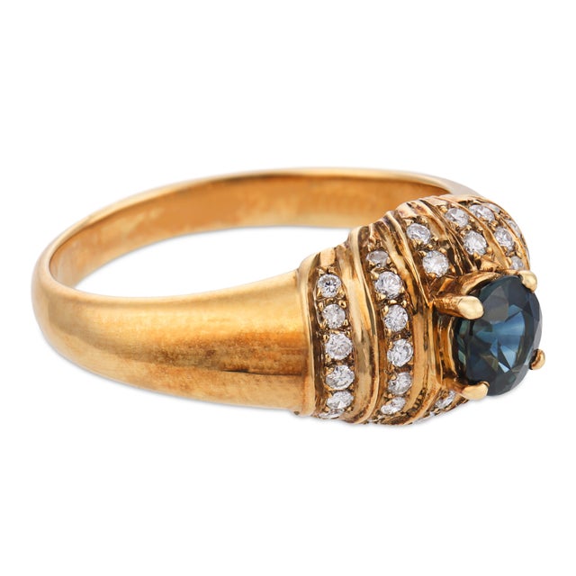 Vintage Sapphire Diamond 18k Yellow Gold Ring, Size 7 For Sale - Image 4 of 6