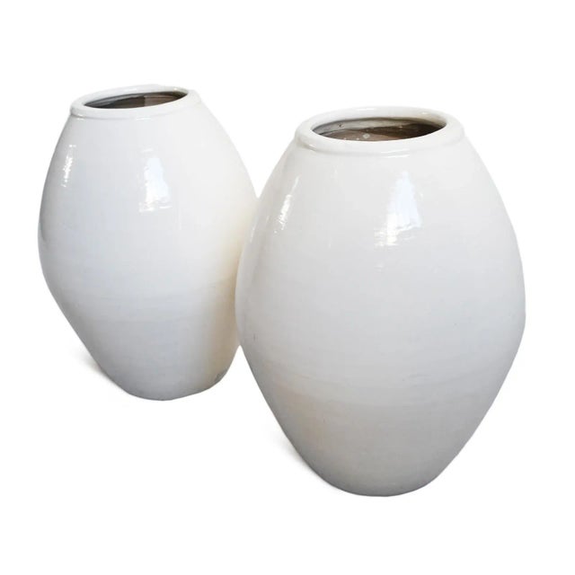 Ceramic Asian Modern Vintage White Milk Oblong Ceramic Vase For Sale - Image 7 of 8