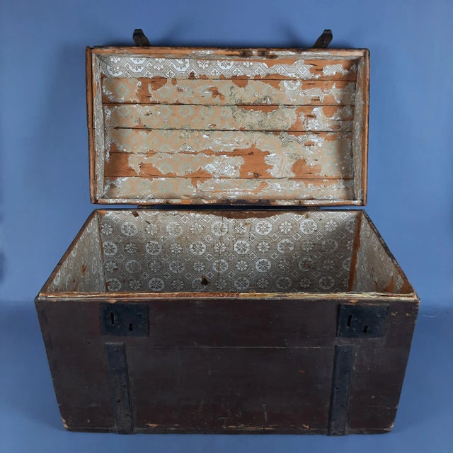 Wood Vintage Industrial Wooden Iron Trunk, 1920s For Sale - Image 7 of 13
